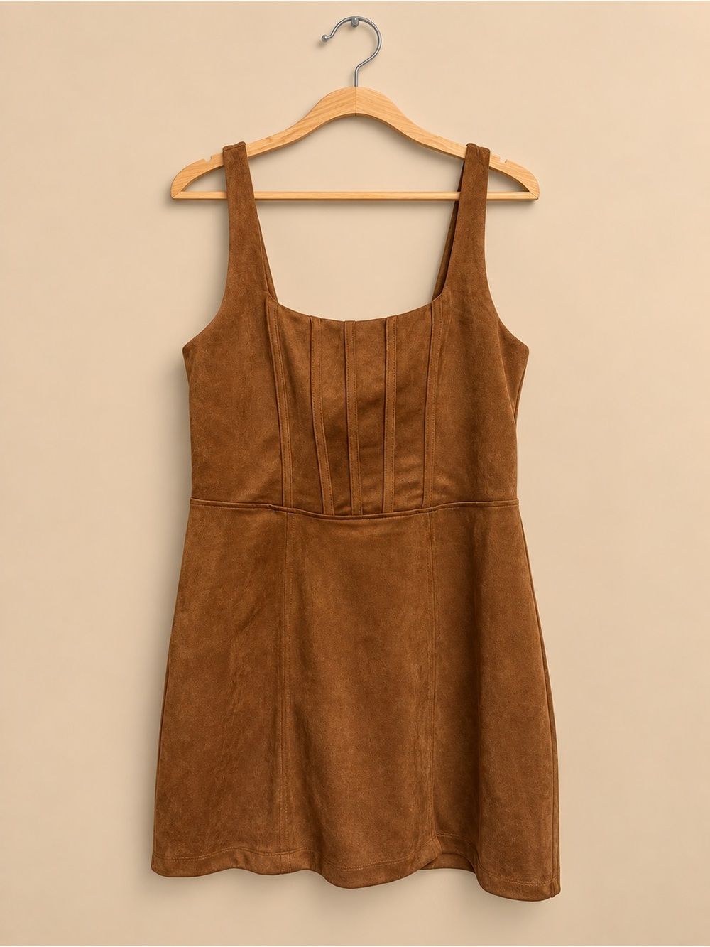 Francesca's Collections Faux Suede Square Neck Mini Dress - Cognac - Size L NWT